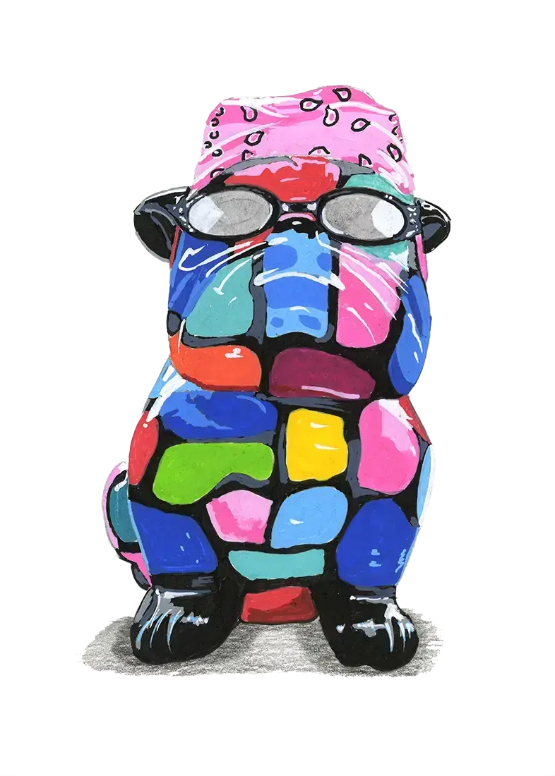 Bull the dog avec des lunettes et un bob