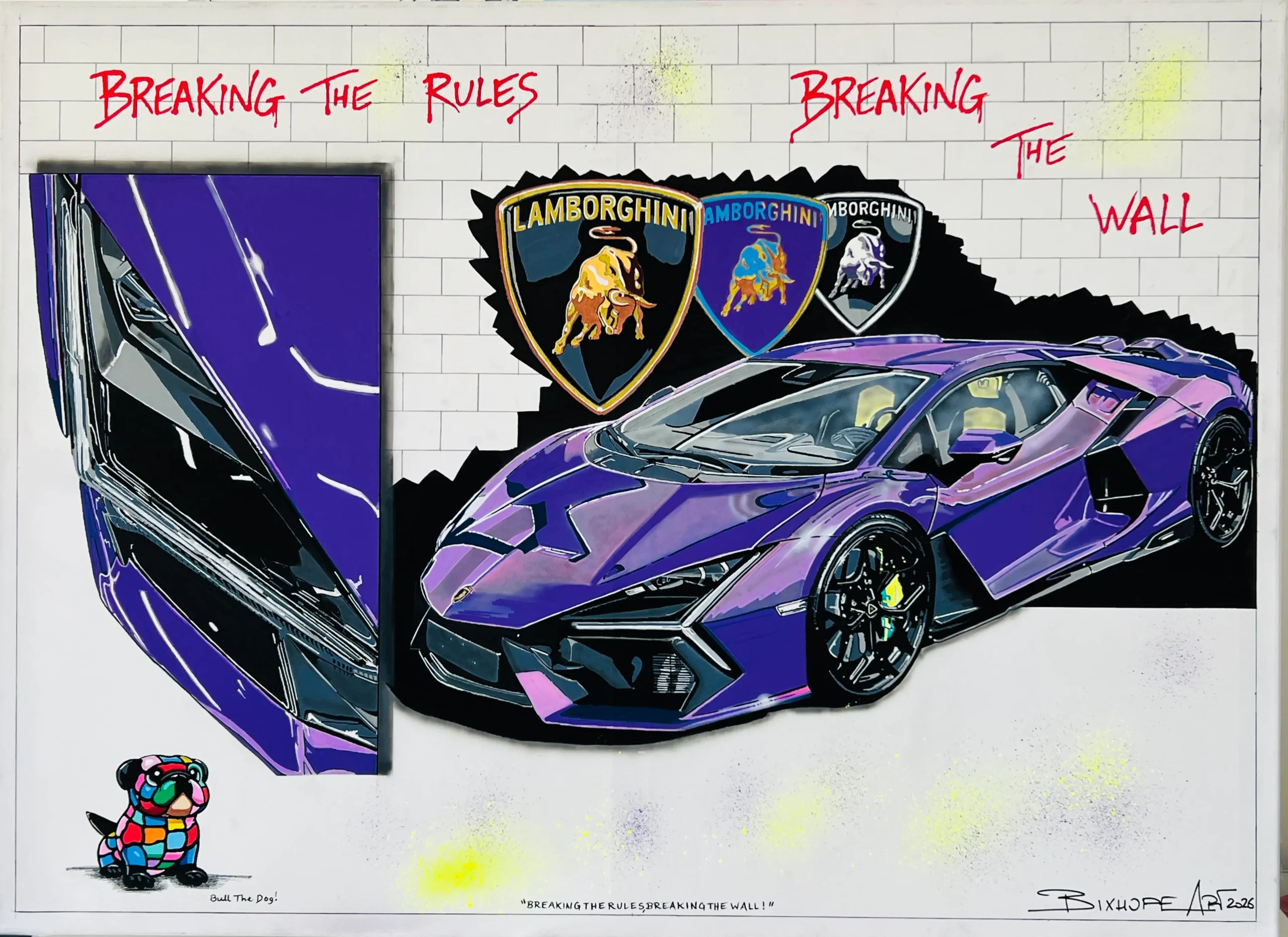Tableau déco Lamborghini - Breaking the Rules, Breaking the Wall par Bixhope Art.
